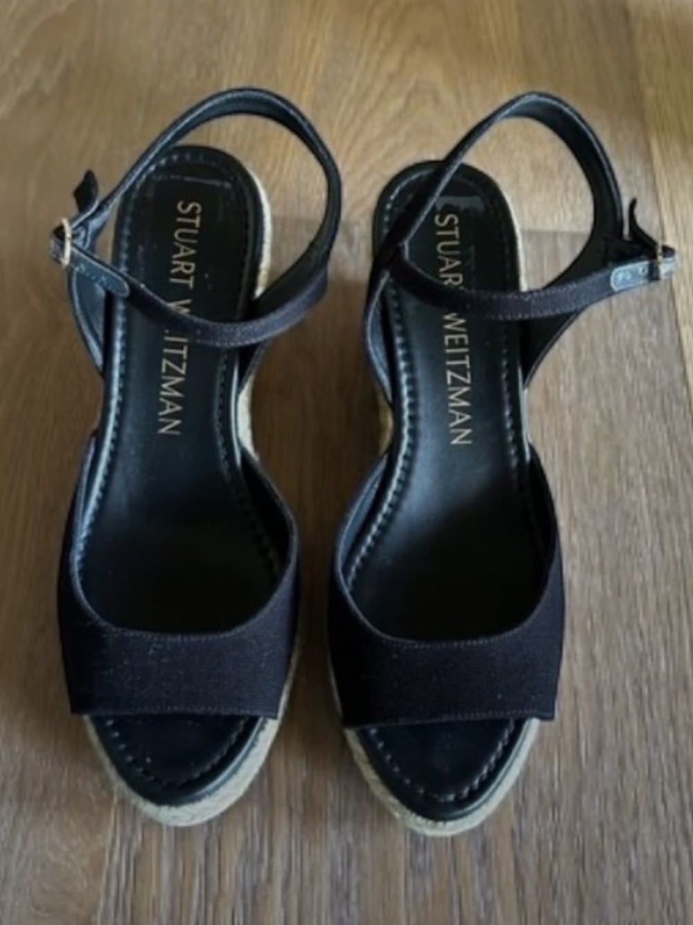 STUART WEITZMAN Tia Espadrille Wedge Sandal Black Ankle Strap Size 10 NEW - Picture 6 of 9